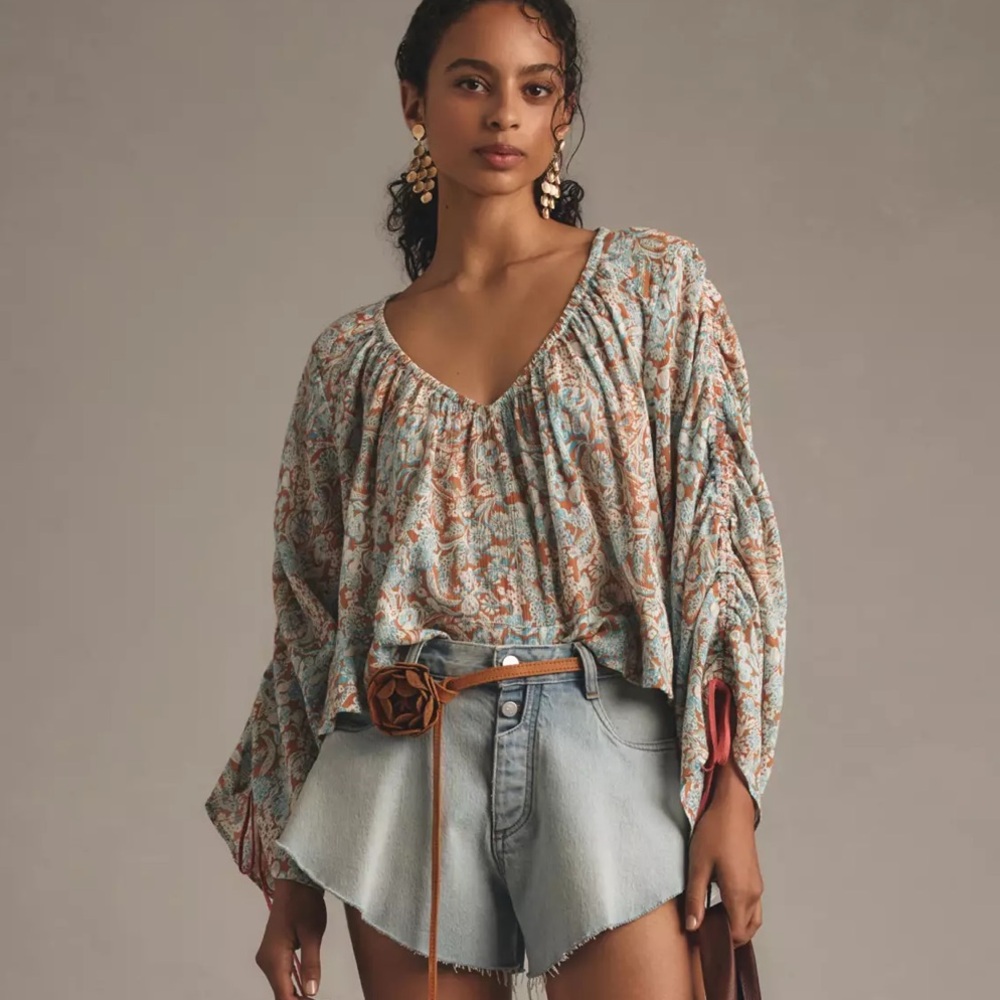 Anthropologie long-sleeve shirred blouse - Picture 3 of 9